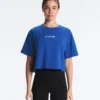 Krótki T-shirt z napisem z mieszanki bawełny o prostym kroju