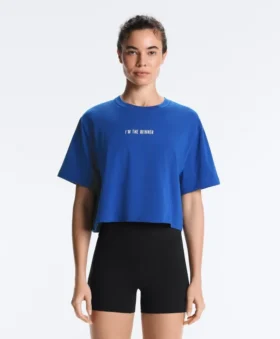 Krótki T-shirt z napisem z mieszanki bawełny o prostym kroju Krótki T-shirt z napisem z mieszanki bawełny o prostym kroju