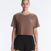 Krótki T-shirt z napisem z mieszanki bawełny o prostym kroju