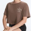 Krótki T-shirt z napisem z mieszanki bawełny o prostym kroju