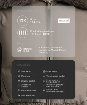 Kurtka narciarska Minardi Piume, wodoodporna, 80% puchu i 20% piór Kurtka narciarska Minardi Piume, wodoodporna, 80% puchu i 20% piór