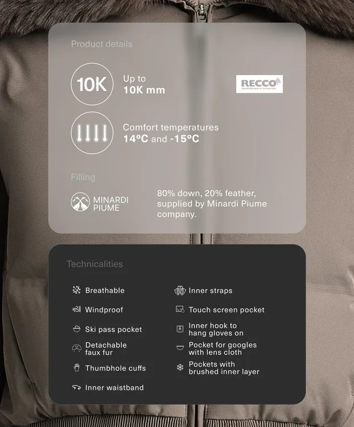 Kurtka narciarska Minardi Piume, wodoodporna, 80% puchu i 20% piór Kurtka narciarska Minardi Piume, wodoodporna, 80% puchu i 20% piór