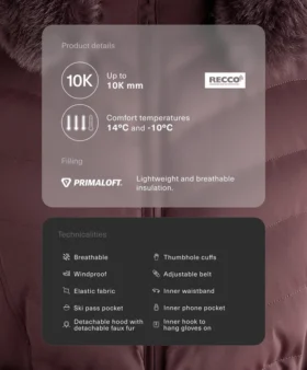 Kurtka narciarska Primaloft® wodoodporna o bardzo dopasowanym kroju Kurtka narciarska Primaloft® wodoodporna o bardzo dopasowanym kroju