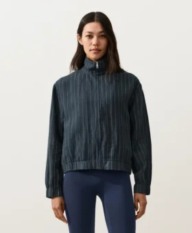 Kurtka z wysokim kołnierzem w prążki, wykonana w 100% z lnu