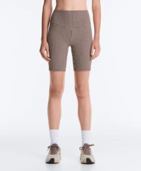 Legginsy rowerowe Comfortlux z wysokim stanem 20 cm w kratkę Legginsy rowerowe Comfortlux z wysokim stanem 20 cm w kratkę