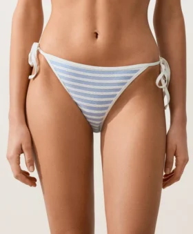 Majtki bikini o średnim stopniu zakrycia z wiązaniem, z teksturowanego materiału w paski