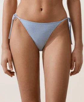 Majtki bikini o średnim stopniu zakrycia z wiązaniem, z teksturowanego materiału w paski