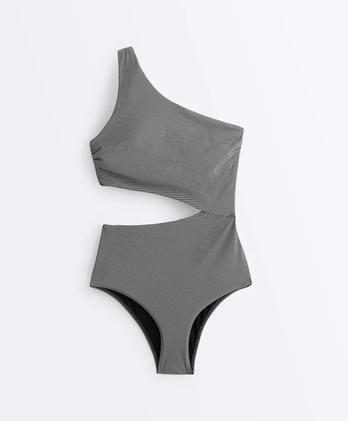 Mini Trikini w kratkę z asymetrycznym dekoltem Mini Trikini w kratkę z asymetrycznym dekoltem