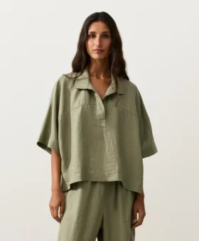 Oversize’owe koszule z krótkim rękawem, w 100% z lnu