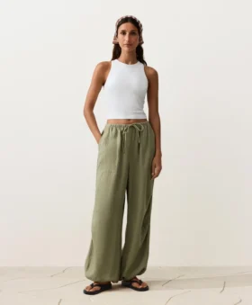 Spodnie typu bloomer cargo w 100% z lnu