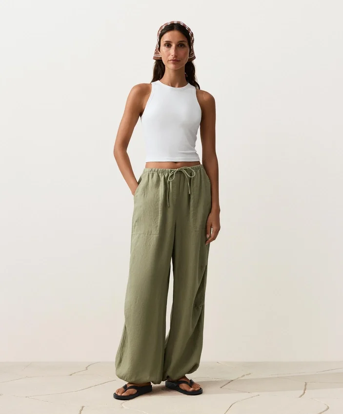 Spodnie typu bloomer cargo w 100% z lnu Spodnie typu bloomer cargo w 100% z lnu