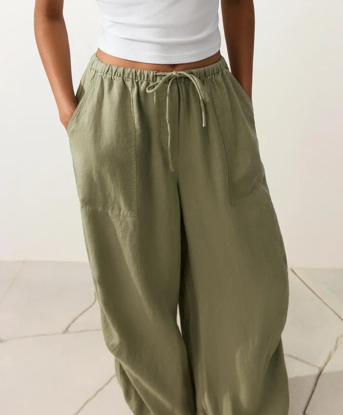 Spodnie typu bloomer cargo w 100% z lnu Spodnie typu bloomer cargo w 100% z lnu