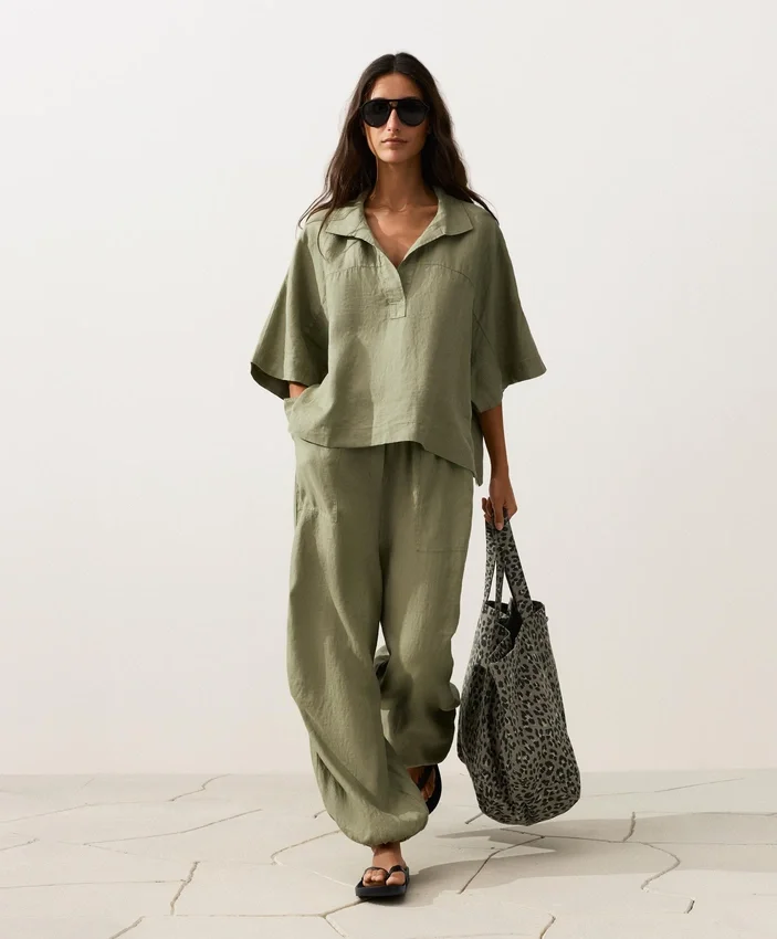 Spodnie typu bloomer cargo w 100% z lnu Spodnie typu bloomer cargo w 100% z lnu