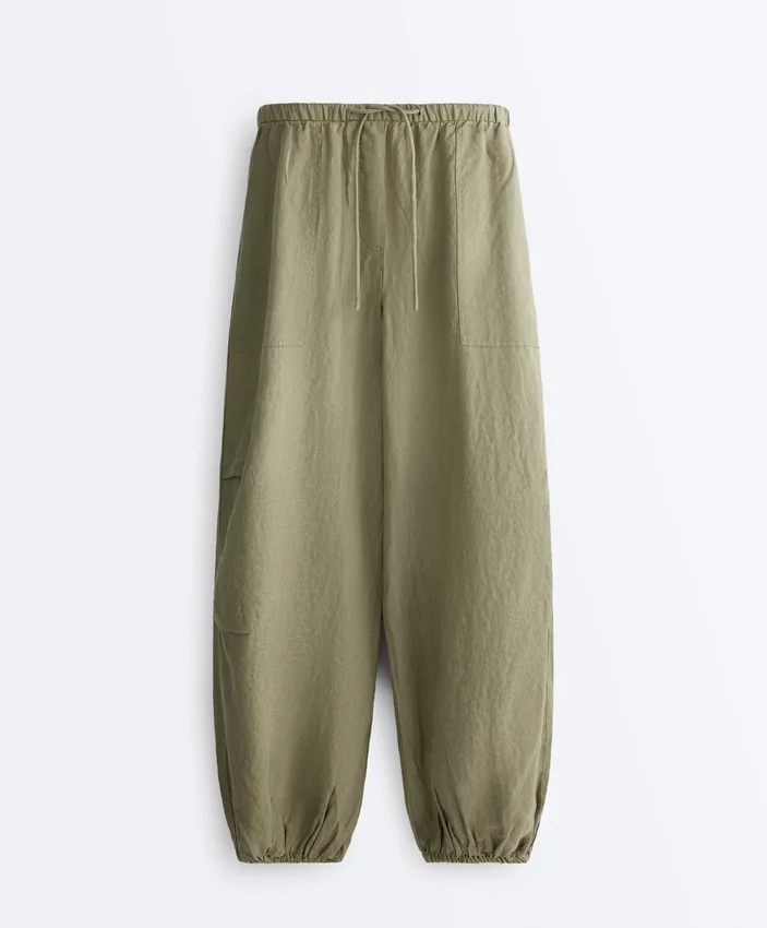 Spodnie typu bloomer cargo w 100% z lnu Spodnie typu bloomer cargo w 100% z lnu