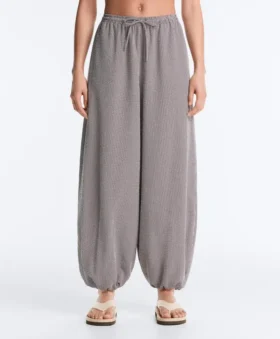 Spodnie typu bloomer maxi z mieszanki lyocellu w kratkę