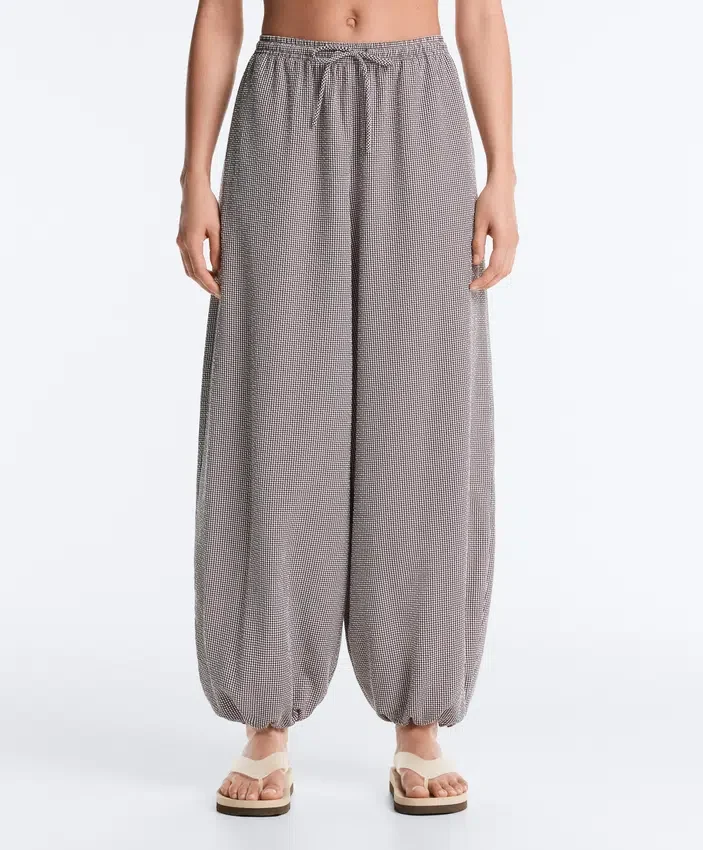 Spodnie typu bloomer maxi z mieszanki lyocellu w kratkę Spodnie typu bloomer maxi z mieszanki lyocellu w kratkę