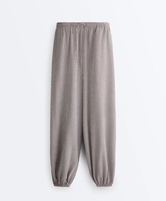 Spodnie typu bloomer maxi z mieszanki lyocellu w kratkę Spodnie typu bloomer maxi z mieszanki lyocellu w kratkę