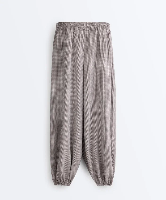 Spodnie typu bloomer maxi z mieszanki lyocellu w kratkę Spodnie typu bloomer maxi z mieszanki lyocellu w kratkę