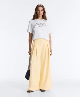 Spodnie z pikowanej tkaniny z szerokimi nogawkami, z bawełny
