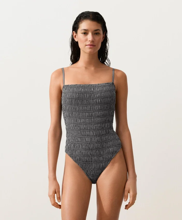 Strój kąpielowy bandeau z materiału smock w kratkę Strój kąpielowy bandeau z materiału smock w kratkę