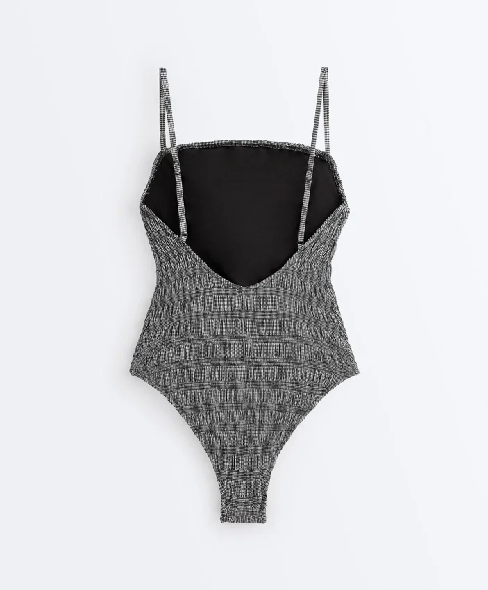 Strój kąpielowy bandeau z materiału smock w kratkę Strój kąpielowy bandeau z materiału smock w kratkę