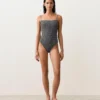 Strój kąpielowy bandeau z materiału smock w kratkę Strój kąpielowy bandeau z materiału smock w kratkę