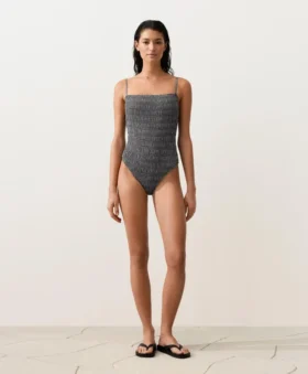 Strój kąpielowy bandeau z materiału smock w kratkę