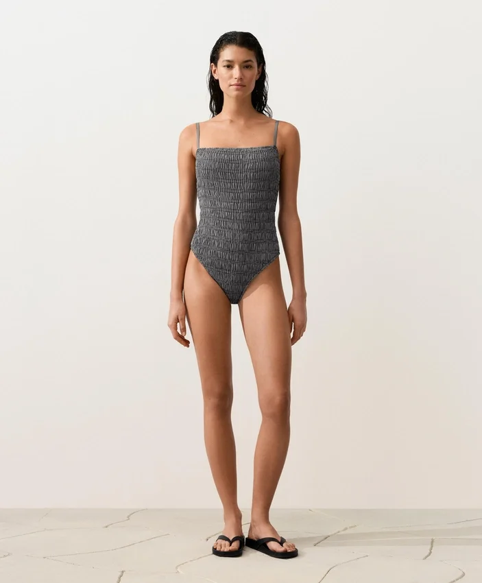 Strój kąpielowy bandeau z materiału smock w kratkę Strój kąpielowy bandeau z materiału smock w kratkę