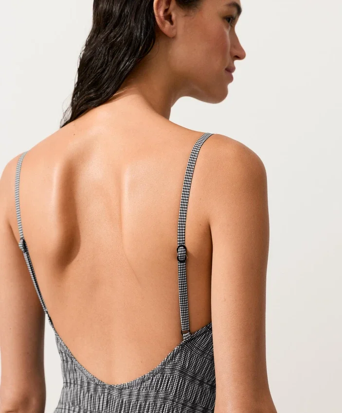 Strój kąpielowy bandeau z materiału smock w kratkę Strój kąpielowy bandeau z materiału smock w kratkę