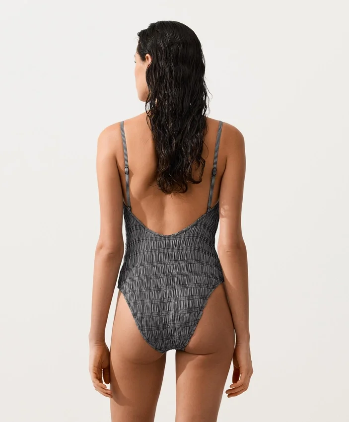Strój kąpielowy bandeau z materiału smock w kratkę Strój kąpielowy bandeau z materiału smock w kratkę