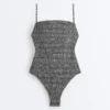 Strój kąpielowy bandeau z materiału smock w kratkę Strój kąpielowy bandeau z materiału smock w kratkę