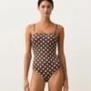 Stroje kąpielowe bandeau z pikowanej tkaniny w groszki Stroje kąpielowe bandeau z pikowanej tkaniny w groszki