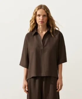 Szorty polo oversize z krótkim rękawem, wykonane w 100% z lnu