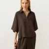 Szorty polo oversize z krótkim rękawem, wykonane w 100% z lnu Szorty polo oversize z krótkim rękawem, wykonane w 100% z lnu