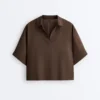 Szorty polo oversize z krótkim rękawem, wykonane w 100% z lnu Szorty polo oversize z krótkim rękawem, wykonane w 100% z lnu