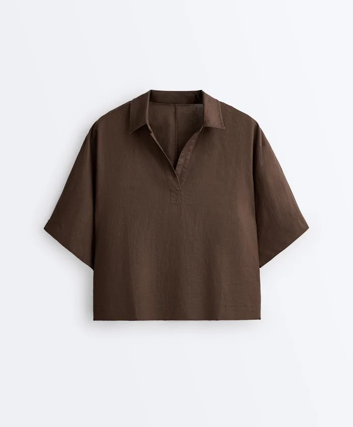 Szorty polo oversize z krótkim rękawem, wykonane w 100% z lnu Szorty polo oversize z krótkim rękawem, wykonane w 100% z lnu