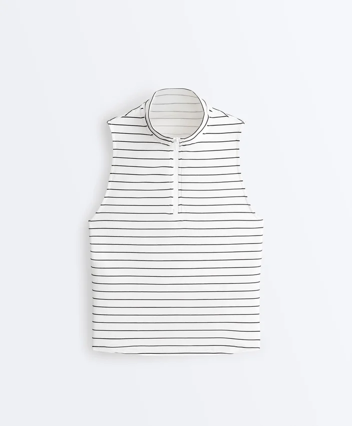 T-shirt bez rękawów w paski z półsuwakiem T-shirt bez rękawów w paski z półsuwakiem