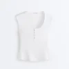 T-shirt bez rękawów z prążkowanej dzianiny z guzikami z bawełny i modalu T-shirt bez rękawów z prążkowanej dzianiny z guzikami z bawełny i modalu