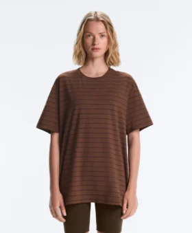T-shirt oversize z krótkim rękawem z mieszanki bawełny w paski T-shirt oversize z krótkim rękawem z mieszanki bawełny w paski