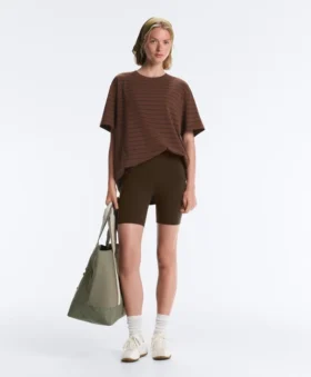 T-shirt oversize z krótkim rękawem z mieszanki bawełny w paski T-shirt oversize z krótkim rękawem z mieszanki bawełny w paski