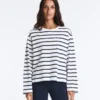 T-shirt z długim rękawem o luźnym kroju oversize z mieszanki bawełny w paski T-shirt z długim rękawem o luźnym kroju oversize z mieszanki bawełny w paski