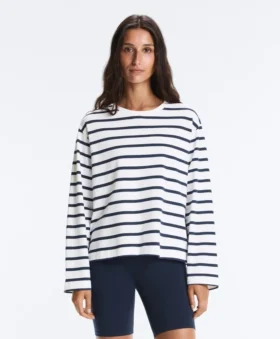 T-shirt z długim rękawem o luźnym kroju oversize z mieszanki bawełny w paski