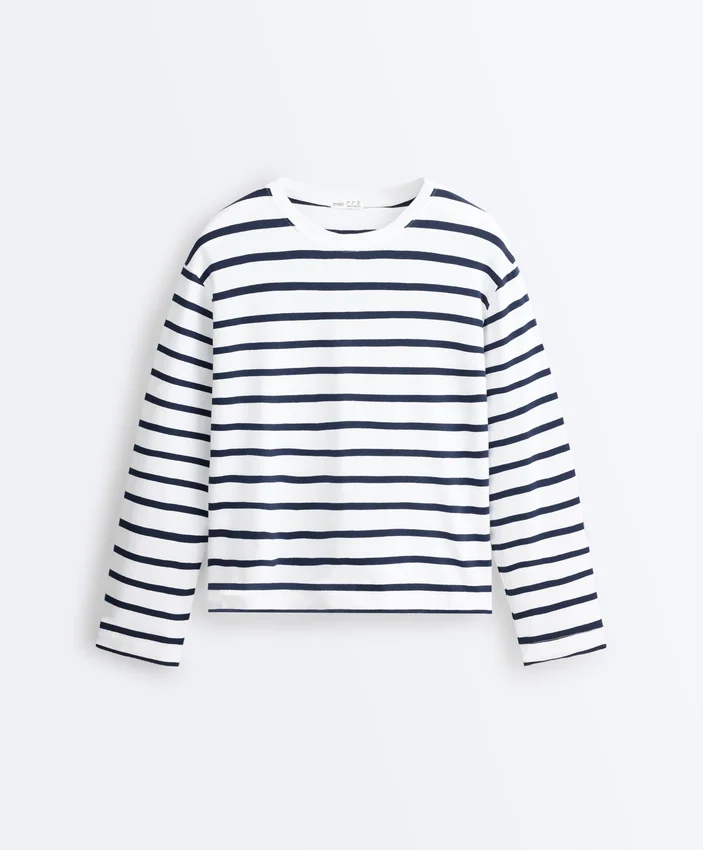 T-shirt z długim rękawem o luźnym kroju oversize z mieszanki bawełny w paski T-shirt z długim rękawem o luźnym kroju oversize z mieszanki bawełny w paski