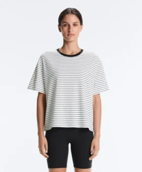 T-shirt z krótkim rękawem o prostym kroju z mieszanki bawełny w paski
