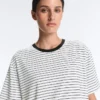 T-shirt z krótkim rękawem o prostym kroju z mieszanki bawełny w paski T-shirt z krótkim rękawem o prostym kroju z mieszanki bawełny w paski