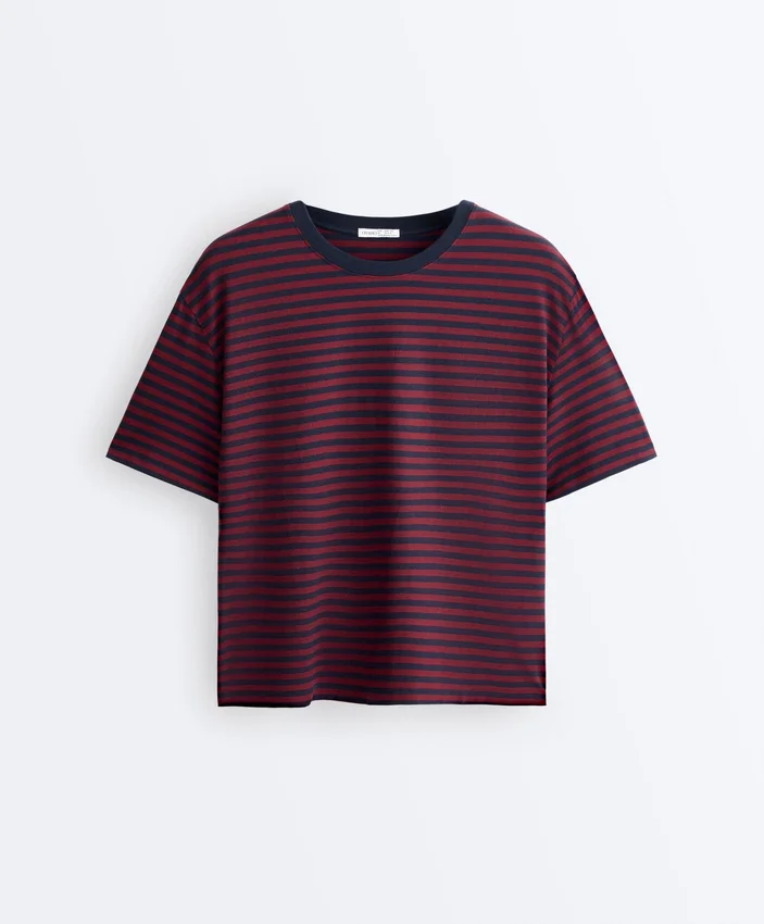 T-shirt z krótkim rękawem o prostym kroju z mieszanki bawełny w paski T-shirt z krótkim rękawem o prostym kroju z mieszanki bawełny w paski