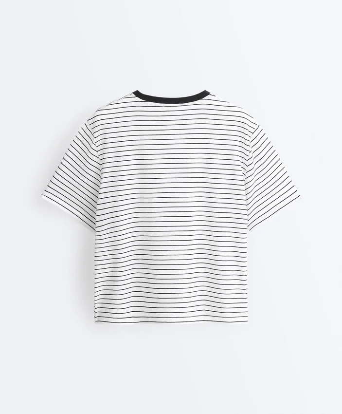T-shirt z krótkim rękawem o prostym kroju z mieszanki bawełny w paski T-shirt z krótkim rękawem o prostym kroju z mieszanki bawełny w paski