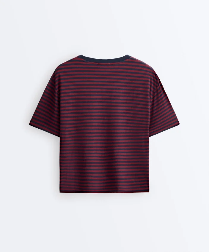 T-shirt z krótkim rękawem o prostym kroju z mieszanki bawełny w paski T-shirt z krótkim rękawem o prostym kroju z mieszanki bawełny w paski