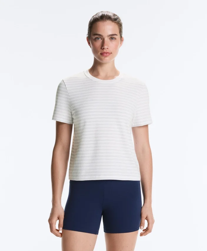 T-shirt z mieszanki bawełny w paski o regularnym kroju T-shirt z mieszanki bawełny w paski o regularnym kroju