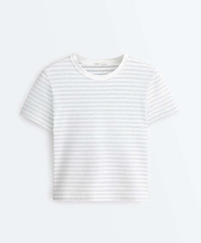 T-shirt z mieszanki bawełny w paski o regularnym kroju T-shirt z mieszanki bawełny w paski o regularnym kroju